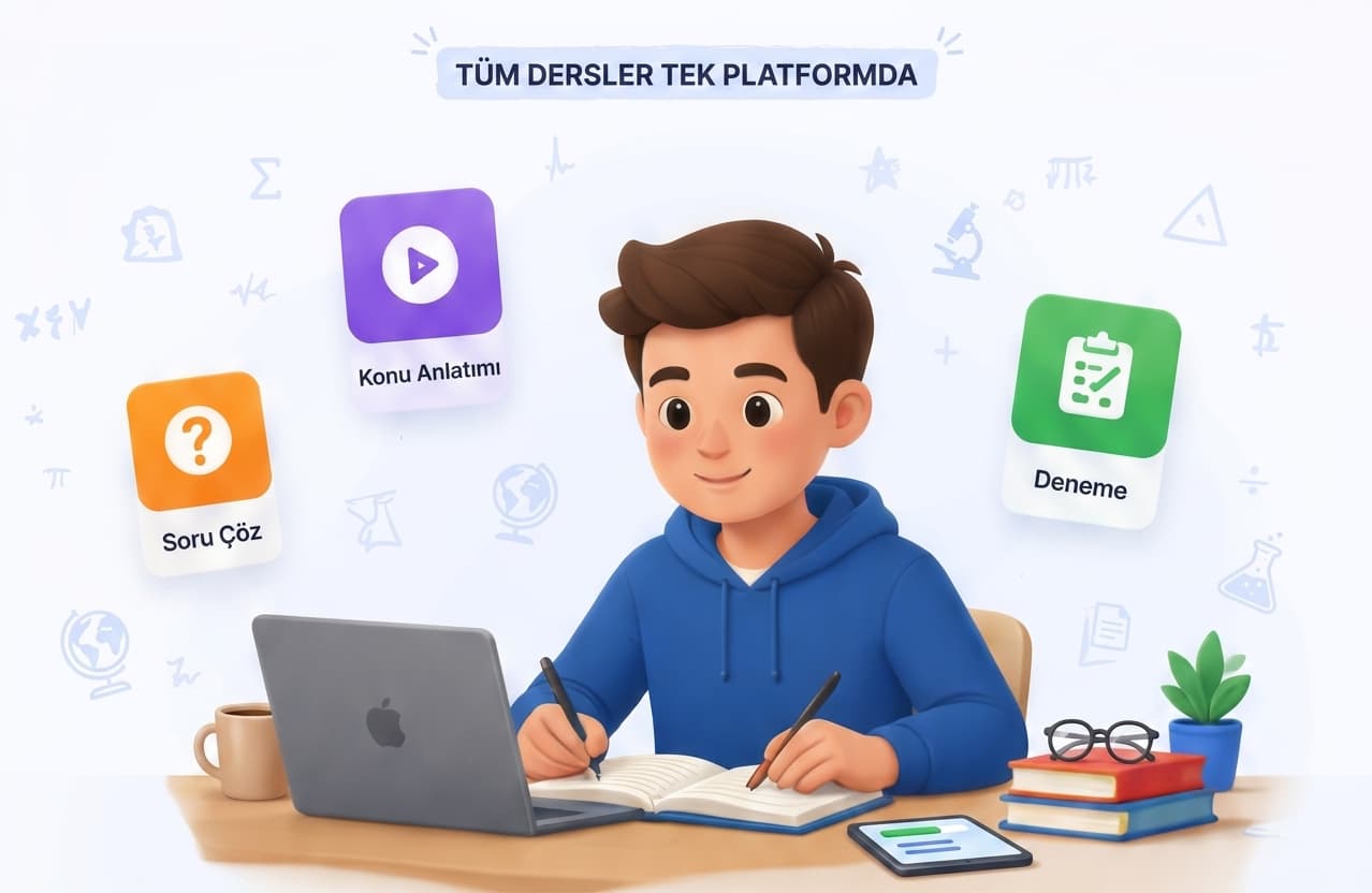 Tüm dersler tek platformda — soru çöz, konu anlatımı izle, deneme çöz